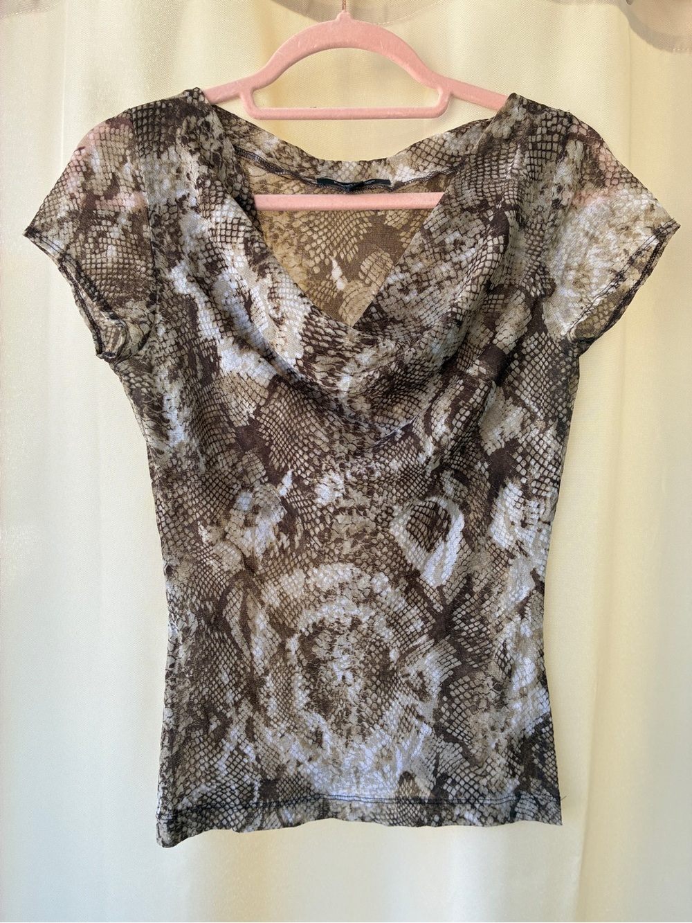 Karen Kane Stretch Mesh Cowl Neck Short Sleeve Top